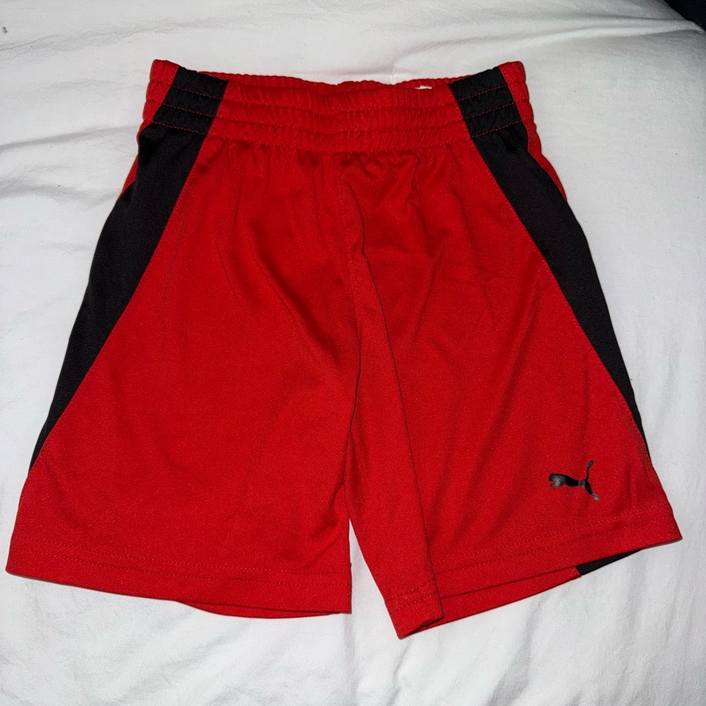 Puma Boys Red Athletic Shorts with Black Side Panels